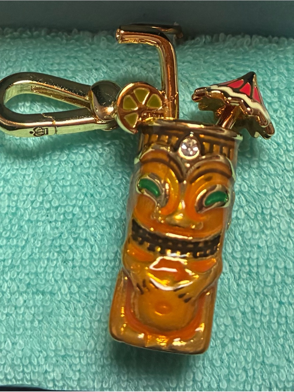 Tiki Cocktail Charm Keychain - Orange with Green Accents